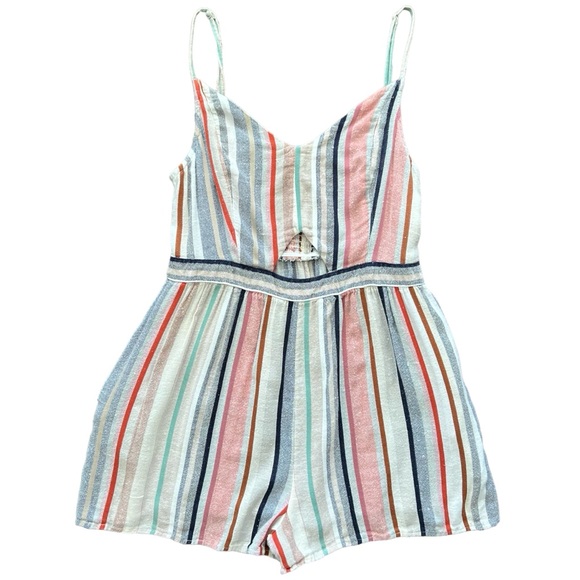 American Eagle Outfitters - Keyhole Front Striped Linen Romper - Women’s Size M - Picture 8 of 12